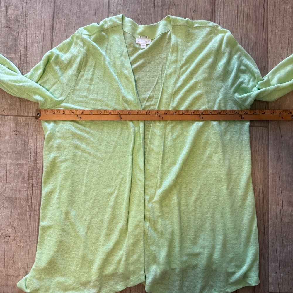 J. Jill Love Linen Cardigan XL Lime Green Open Front Asymmetrical Hem 100% Linen - Picture 5 of 8